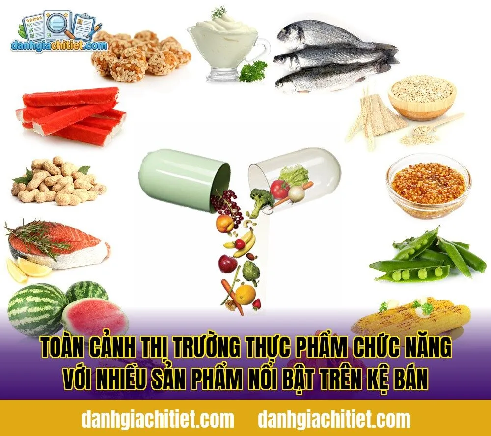 Toàn cảnh thị trường thực phẩm chức năng với nhiều sản phẩm nổi bật trên kệ bán
