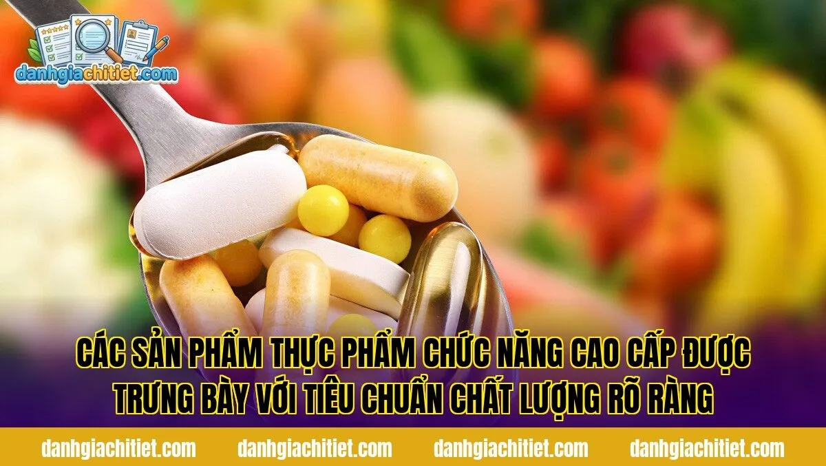 Các sản phẩm thực phẩm chức năng cao cấp được trưng bày với tiêu chuẩn chất lượng rõ ràng