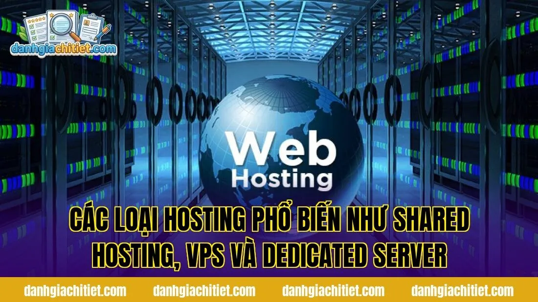 Các loại hosting phổ biến như shared hosting, VPS và dedicated server