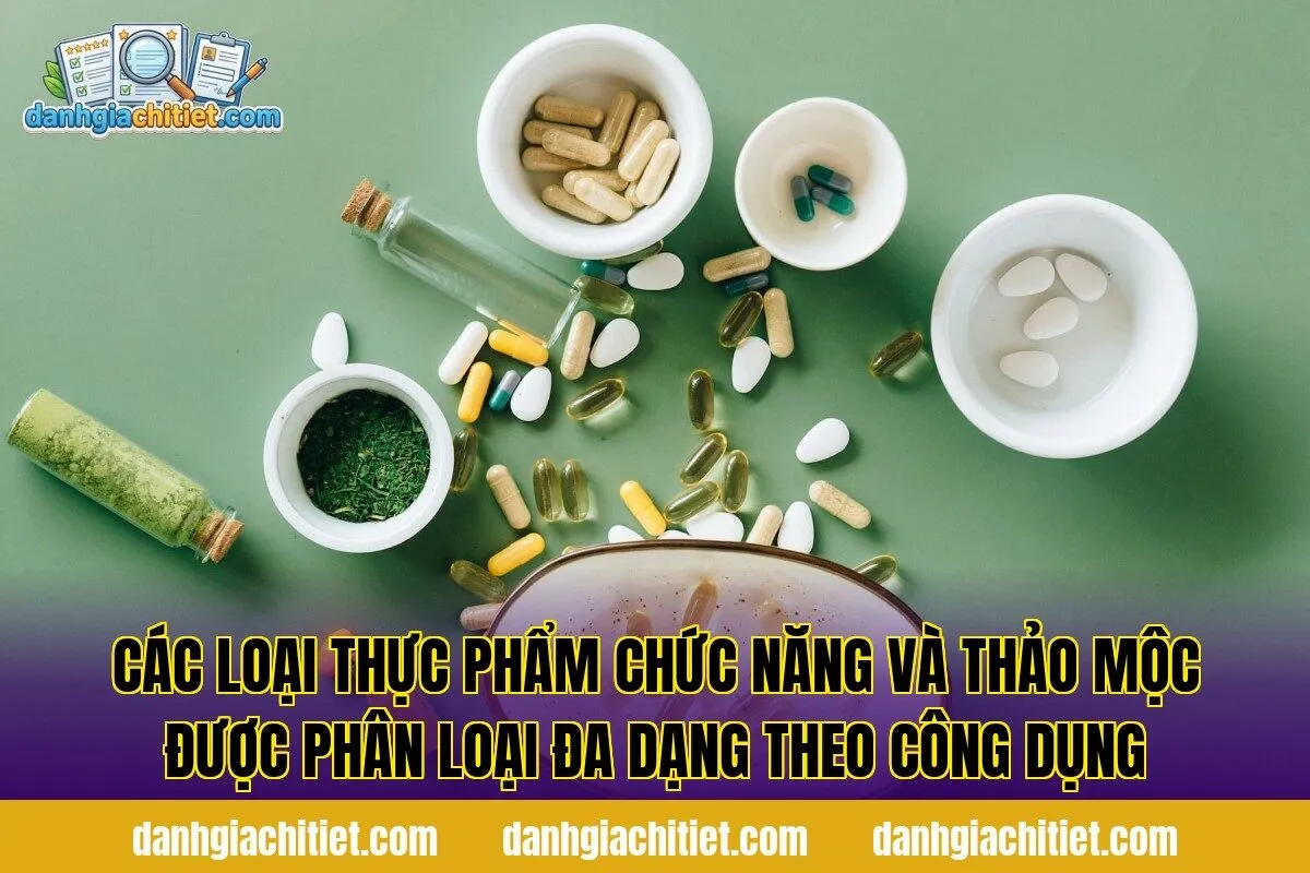 Các loại thực phẩm chức năng và thảo mộc được phân loại đa dạng theo công dụng