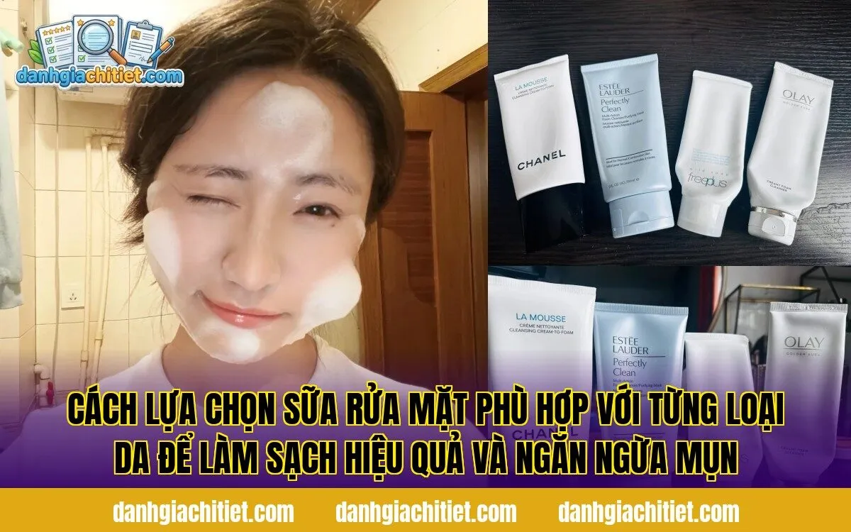 Cách lựa chọn sữa rửa mặt phù hợp với từng loại da để làm sạch hiệu quả và ngăn ngừa mụn