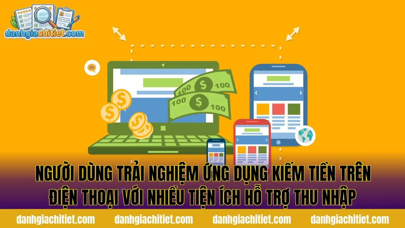 Người dùng trải nghiệm ứng dụng kiếm tiền trên điện thoại với nhiều tiện ích hỗ trợ thu nhập