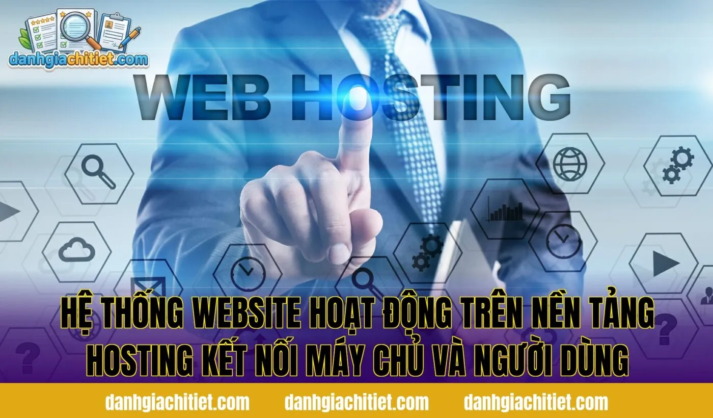 Hệ thống website hoạt động trên nền tảng hosting kết nối máy chủ và người dùng
